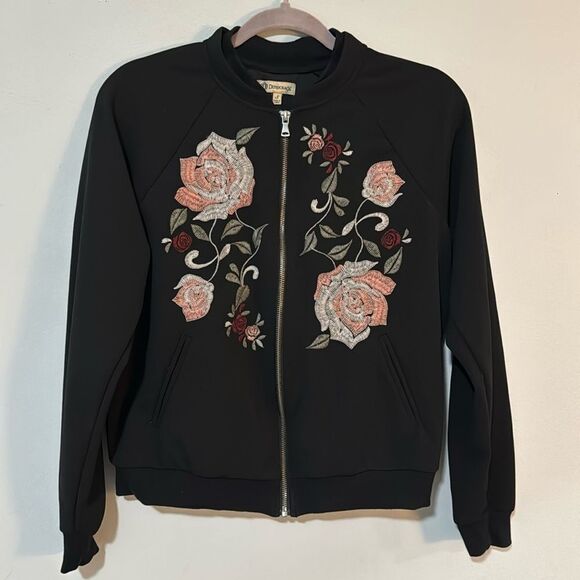 Democracy Rose Embroidered Bomber Jacket S - Picture 1 of 6
